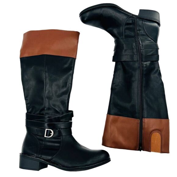 St. John's Bay Women’s Douglas Stacked Heel Riding Two Tone Boots Size 9 - Picture 4 of 11